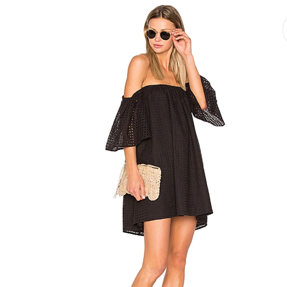 Off the shoulder black eyelet dress